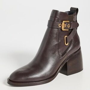 See by Chloé Women's Averi Leather Buckle Ankle Block Heel Booties - NWT